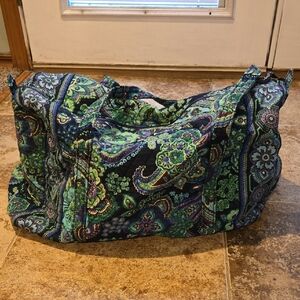 Vera Bradley Duffle Bag, Blue, Green, Purple, And White Paisley and Floral Print